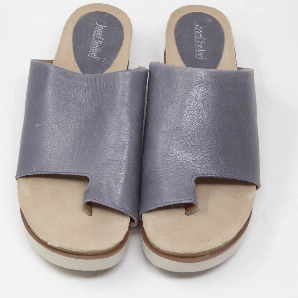 Josef Seibel Clea 06 Women Sandals Blue Leather Platform Toe Loop 40 / 9.5